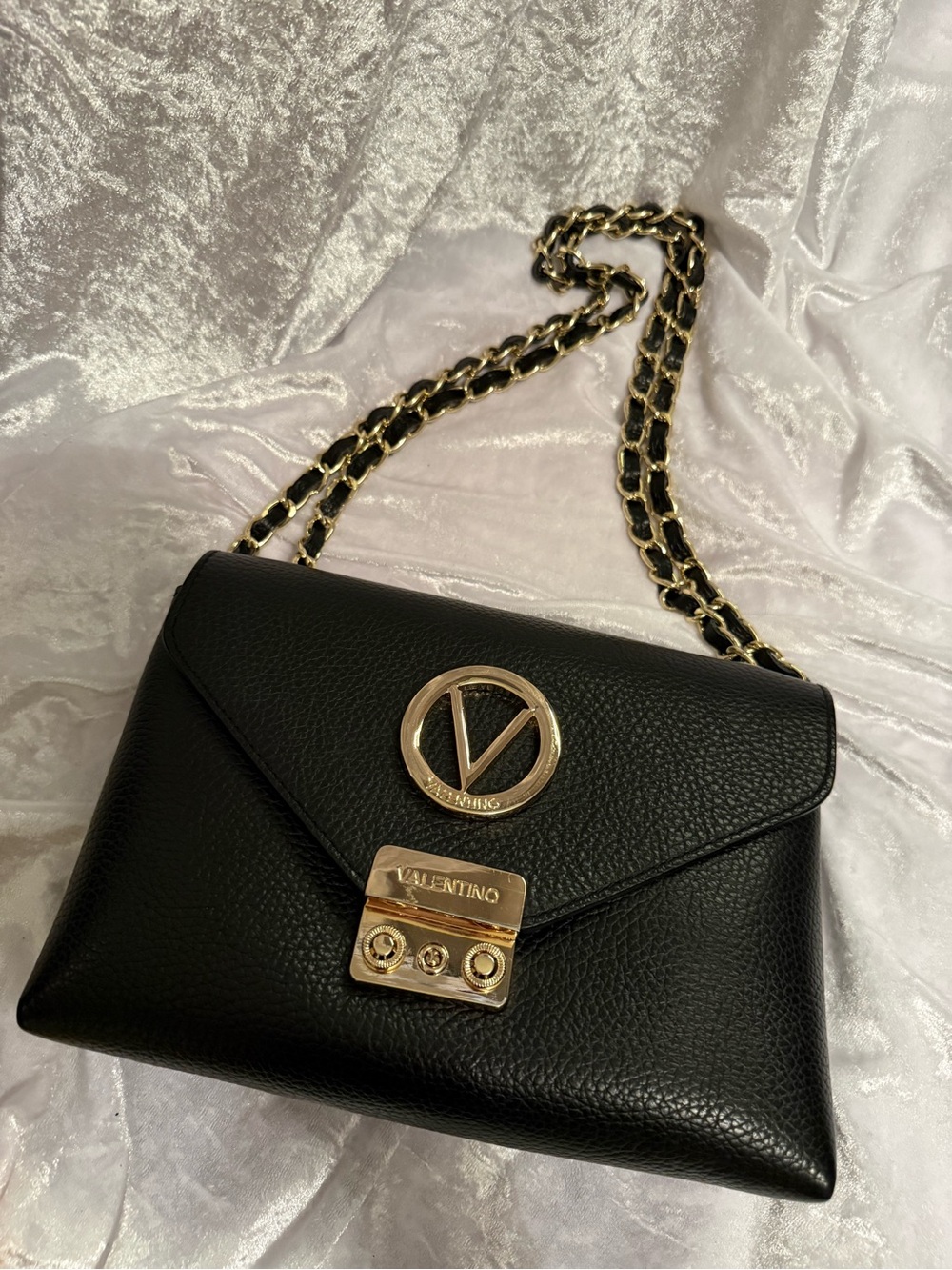 NWOT! Valentino Black Leather Crossbody with Gold Chain